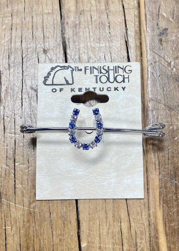 The Finishing Touch Of Kentucky Sapphire and Silver Rhinestone Horse Shoe on 2" Stock Pin