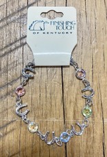 The Finishing Touch Of Kentucky Pastel Rainbow Crystals and Silver Horse Shoe Bracelet