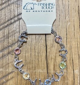 The Finishing Touch Of Kentucky Pastel Rainbow Crystals and Silver Horse Shoe Bracelet
