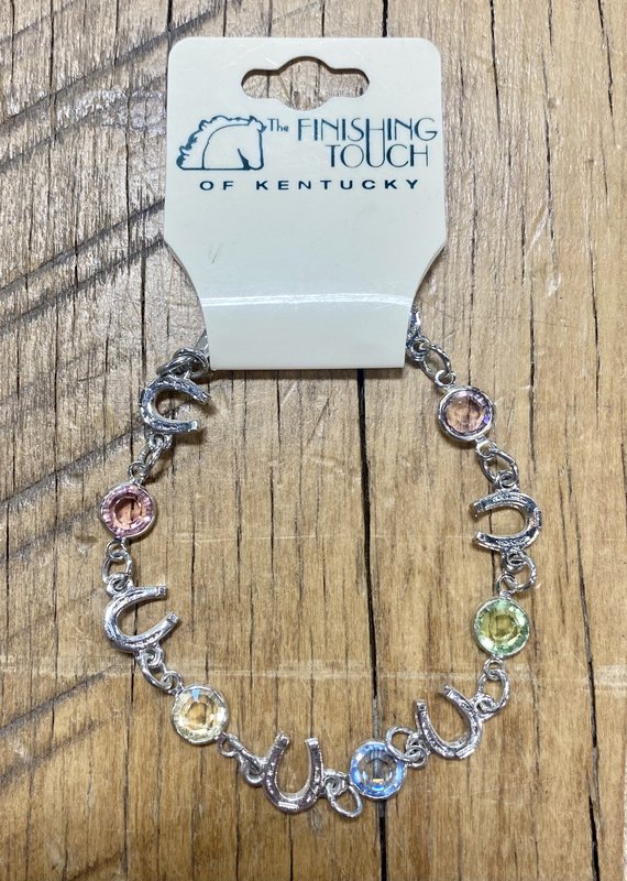 The Finishing Touch Of Kentucky Pastel Rainbow Crystals and Silver Horse Shoe Bracelet