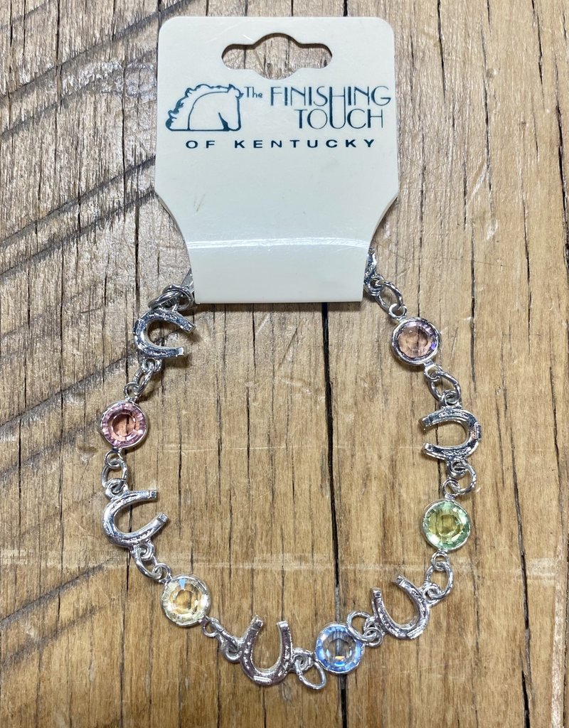 The Finishing Touch Of Kentucky Pastel Rainbow Crystals and Silver Horse Shoe Bracelet