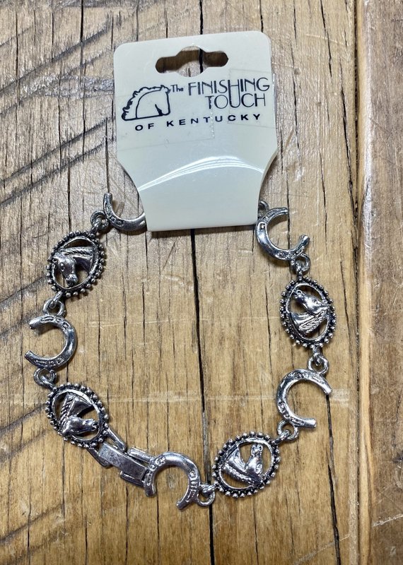 The Finishing Touch Of Kentucky Silver Horse Shoe and Horse Head with Rope Bracelet