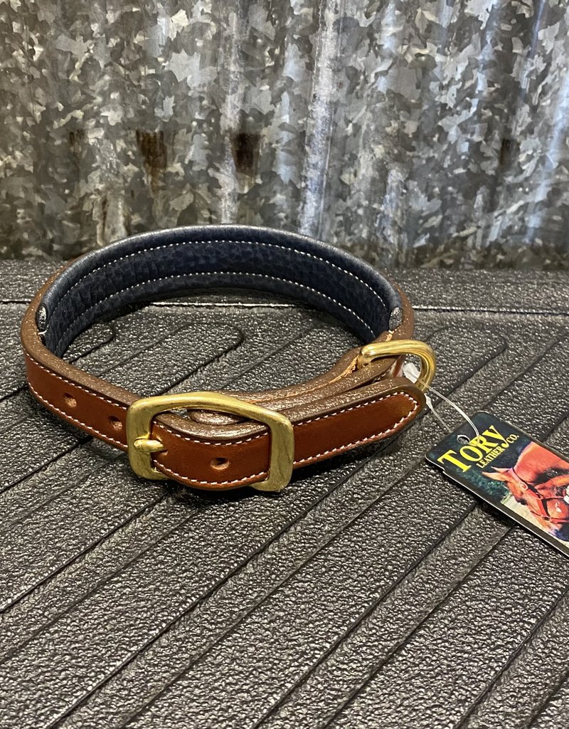 Tory Leather Tory Leather Co. Padded Dog Collar in Oakbark/ Navy