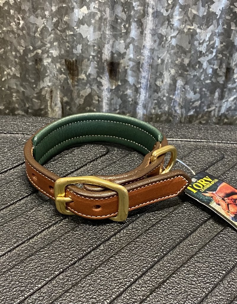 Tory Leather Tory Leather Co. Padded Dog Collar in  Oakbark/ Green