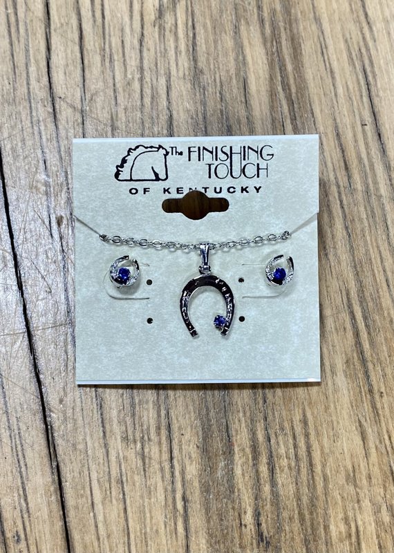 The Finishing Touch Of Kentucky Silver Horseshoe with Sapphire Rhinestone Gift Set