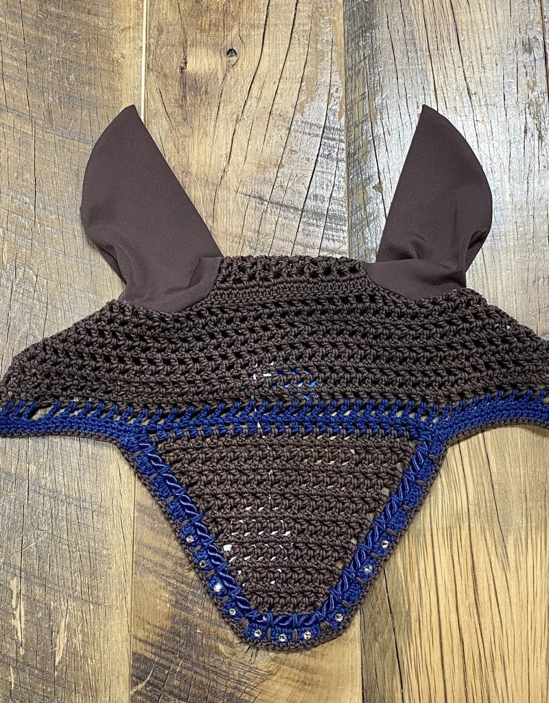 Shoo Fly Horse Fly Bonnet Brown/Navy with Crystal Accents