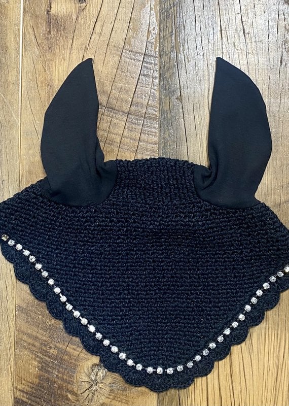 Horse Fare Horse Crochet Fly Bonnet Black with Crystal Accents