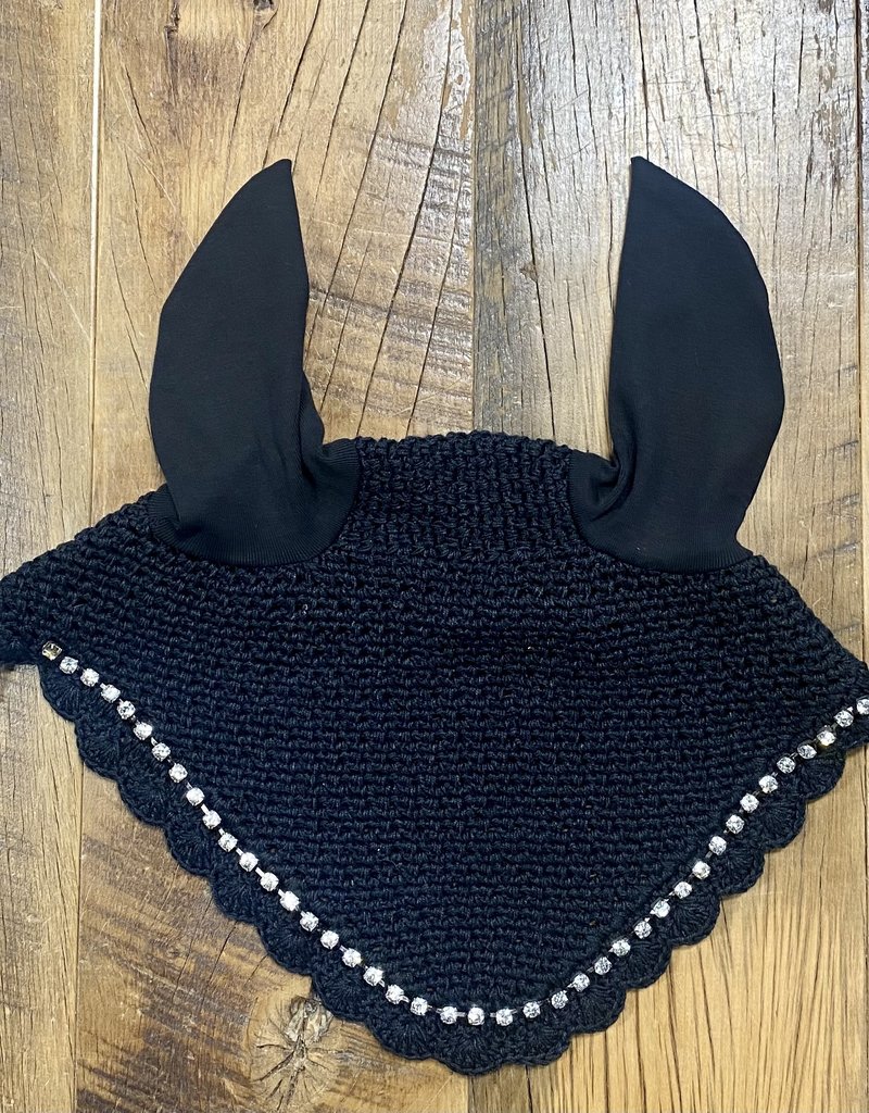 Horse Fare Horse Crochet Fly Bonnet Black with Crystal Accents