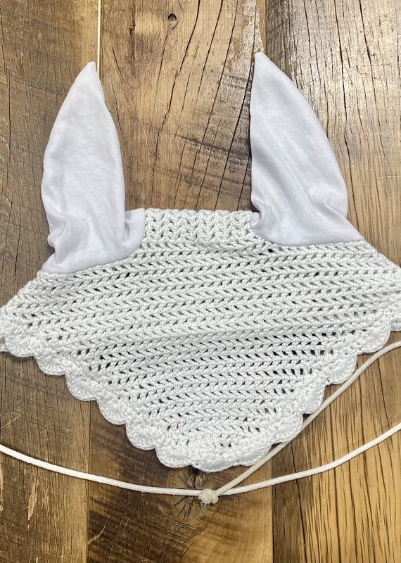 Horse Crochet Fly Bonnet White with Scalloped Edges