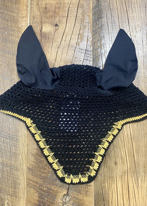 Custom Horse Crochet Fly Bonnet Black/Gold