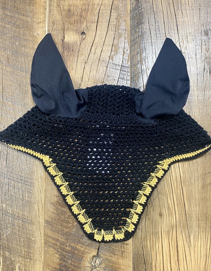 Custom Horse Crochet Fly Bonnet Black/Gold