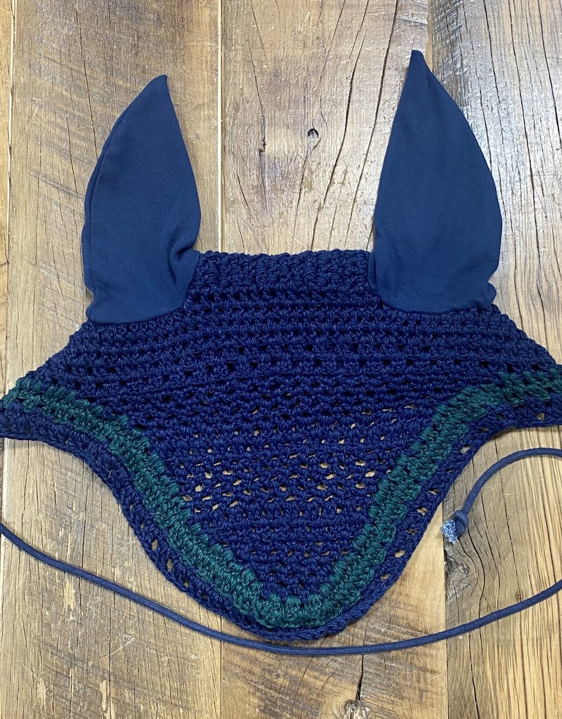 Horse Crochet Fly Bonnet Navy/Green