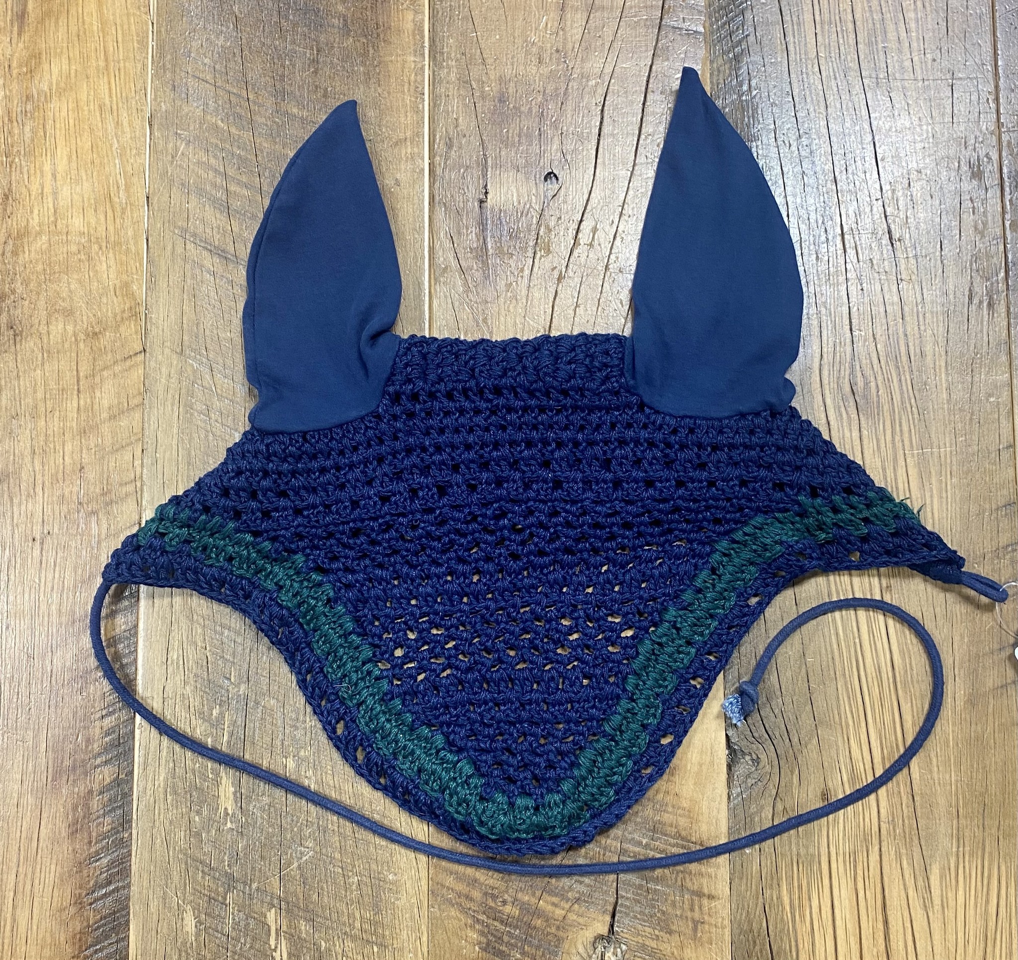 Horse Crochet Fly Bonnet Navy/Green - Franklin Saddlery