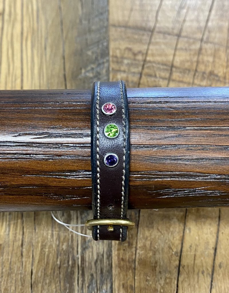 Horse Fare Plain Leather Bracelet with Garnet/Peridot/Amethyst Crsytal Rivets