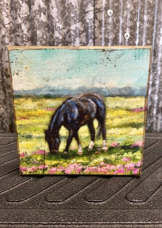 Primitives By Kathy Block Sign Horse with Flowers