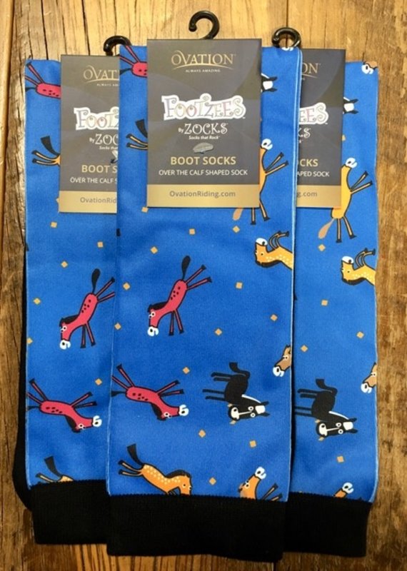 Ovation Ovation Footzees Boot Socks Pony Print Blue