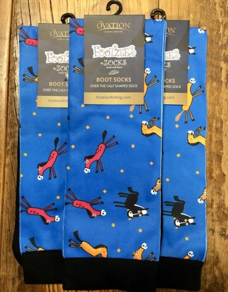 Ovation Ovation Footzees Boot Socks Pony Print Blue