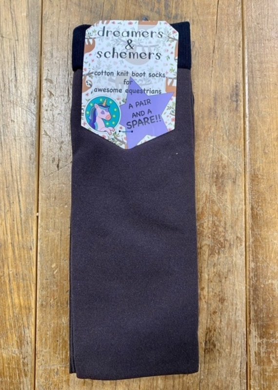 Dreamers & Schemers Dreamers & Schemers Simple Solids Pair and Spare Knit Boot Socks Dark Brown