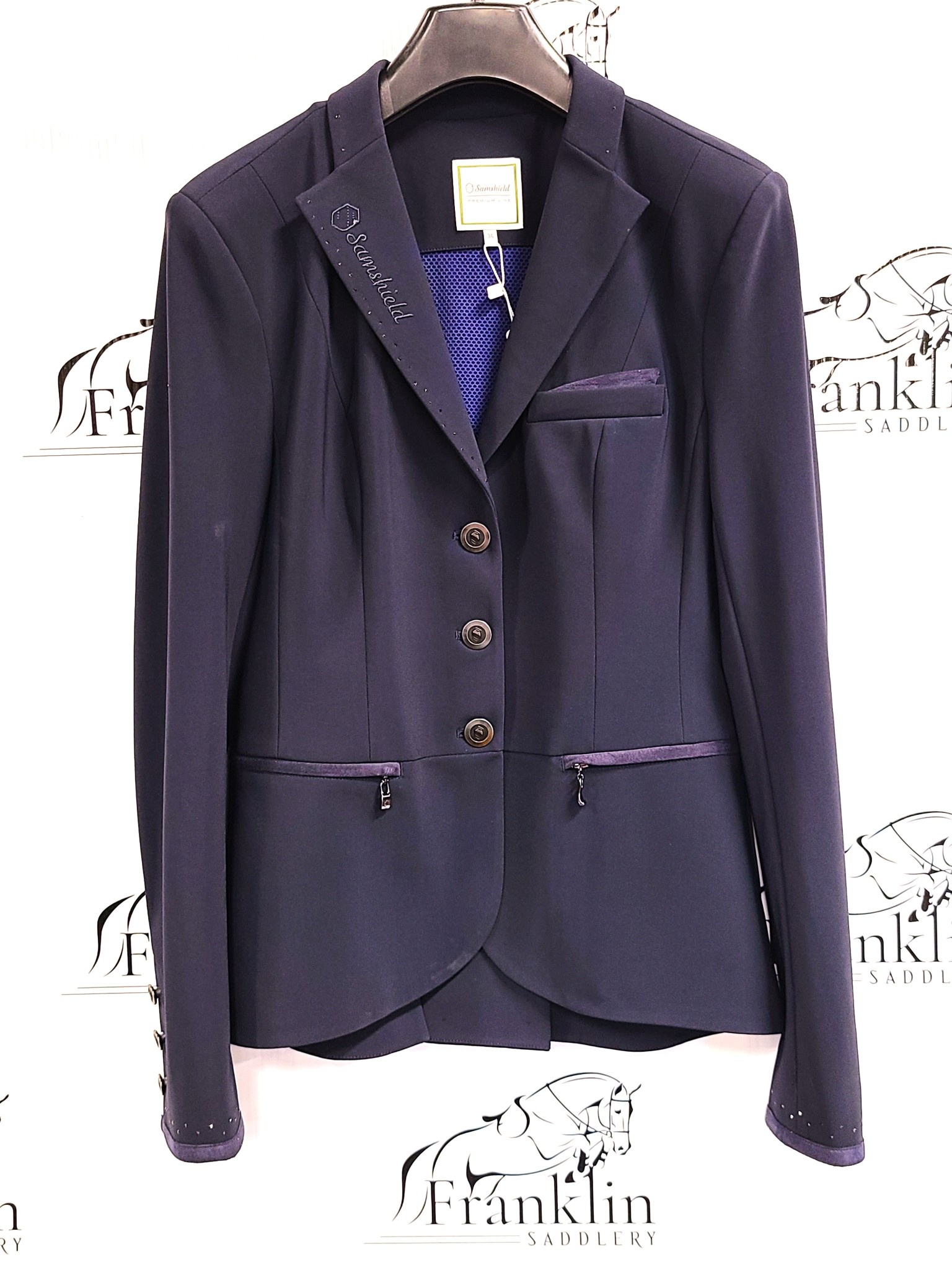 Samshield Victorine Crystal Rain Show Coat Navy Size 36FR/6US