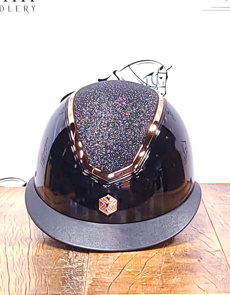 Charles Owen Kylo Black Gloss Rose Gold Sparkly Wide Peak With