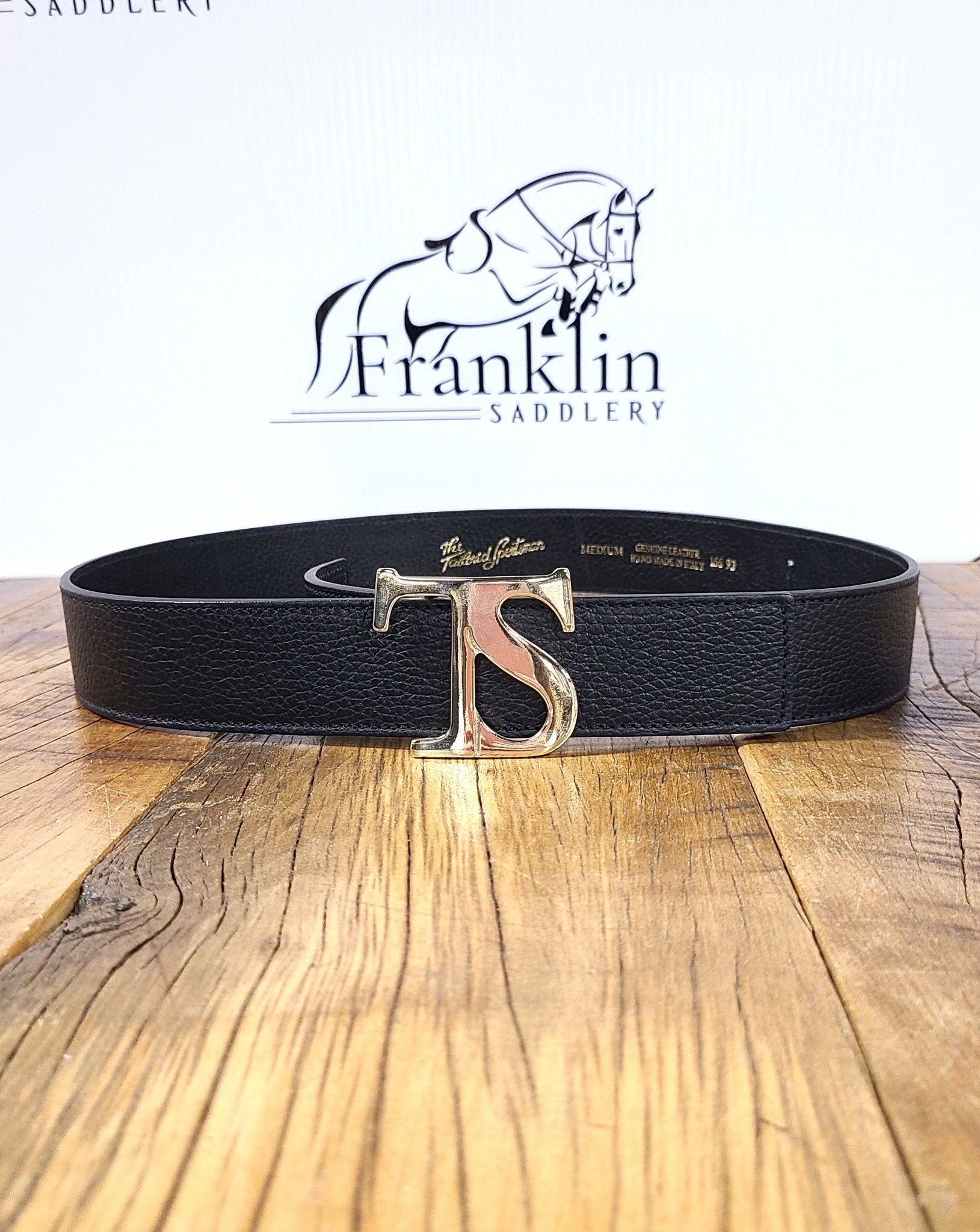 The Tailored Sportsman Leather Logo Belt Black/Silver Franklin