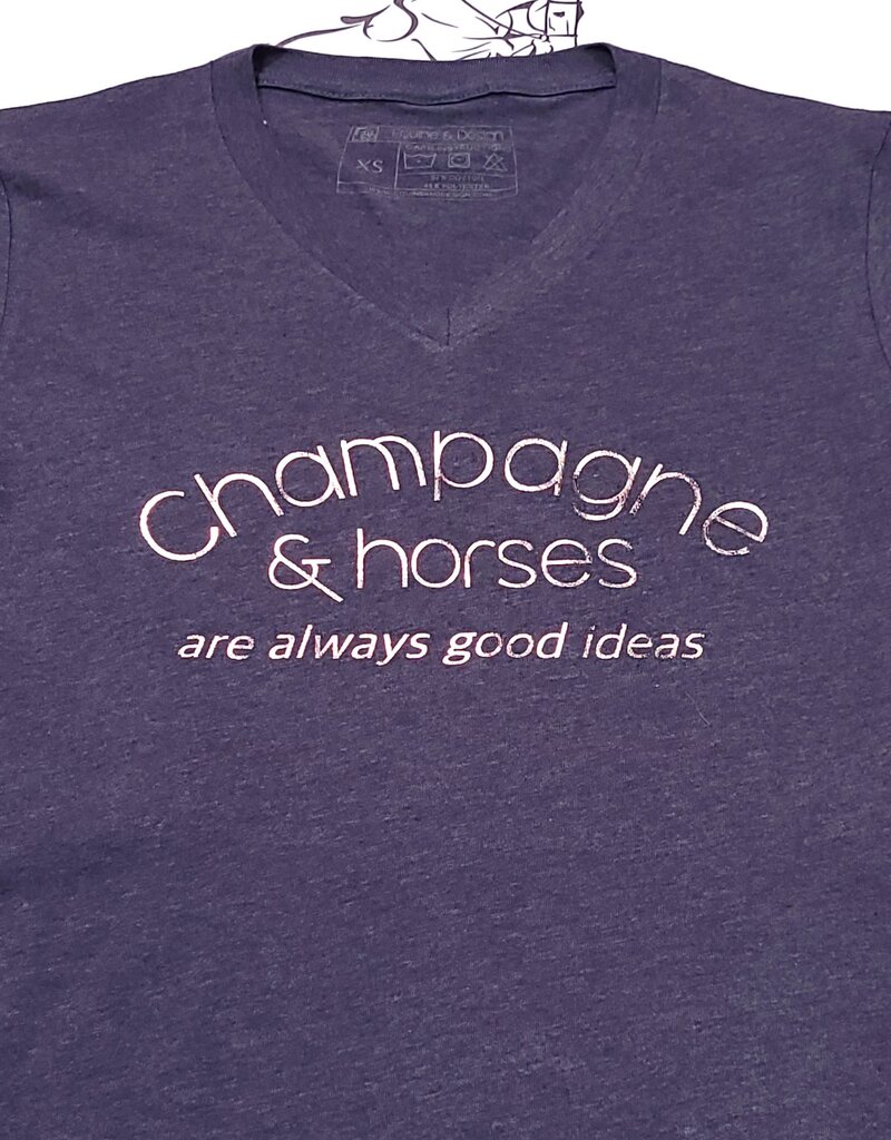 Equine & Design Champagne And Horses Women's Short Sleeve V-Neck Heather Navy