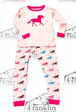 Leveret Leveret Girl's Two Piece PJ Set Pink Running Horses
