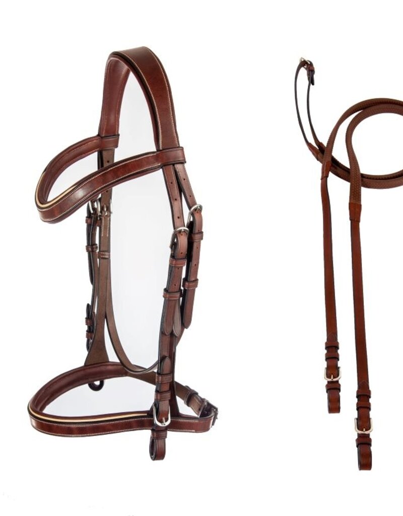 ADT Tack ADT Tack Classique Anatomical Bridle with Rubber Reins Brown