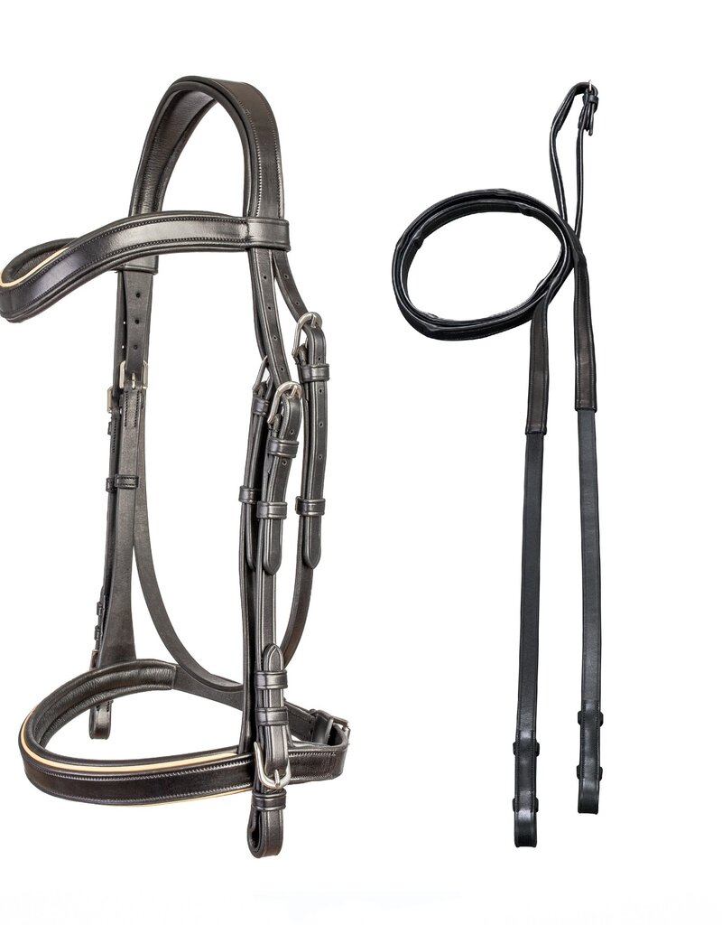 ADT Tack ADT Tack Classique Anatomical Bridle w/Calfskin Covered Rein Black
