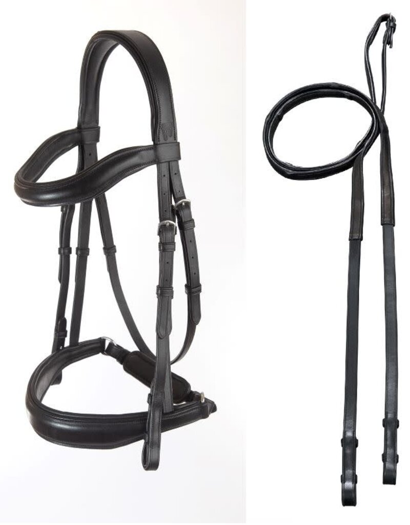 ADT Tack ADT Tack Leon Anatomical Dressage Bridle w/Calfskin Reins - Crank, Black