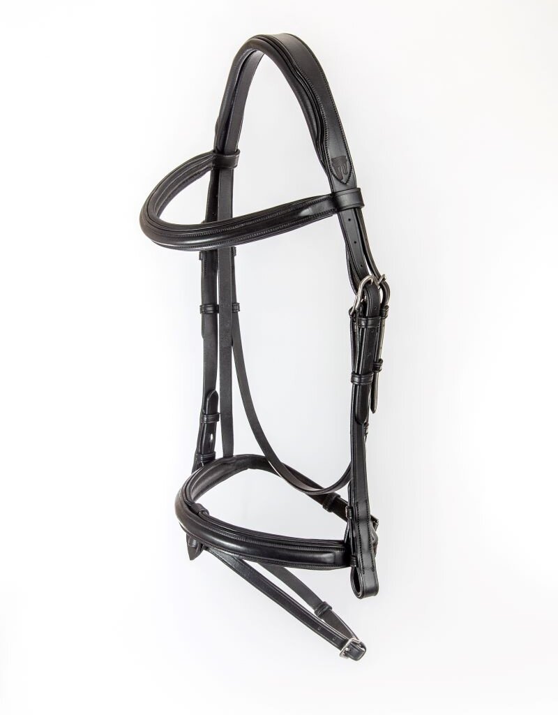 ADT Tack ADT Tack Chateau Dressage Bridle With Calfskin Reins Contour Padded Crown, Convertible Flash Black