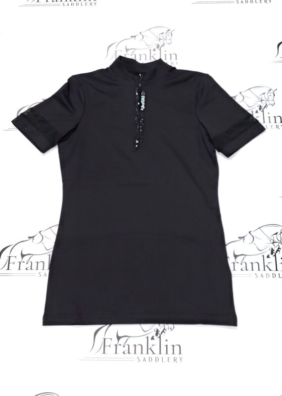 Pikeur Pikeur Ladies 1/4 Zip Short Sleeve Shirt Black With Sparkle