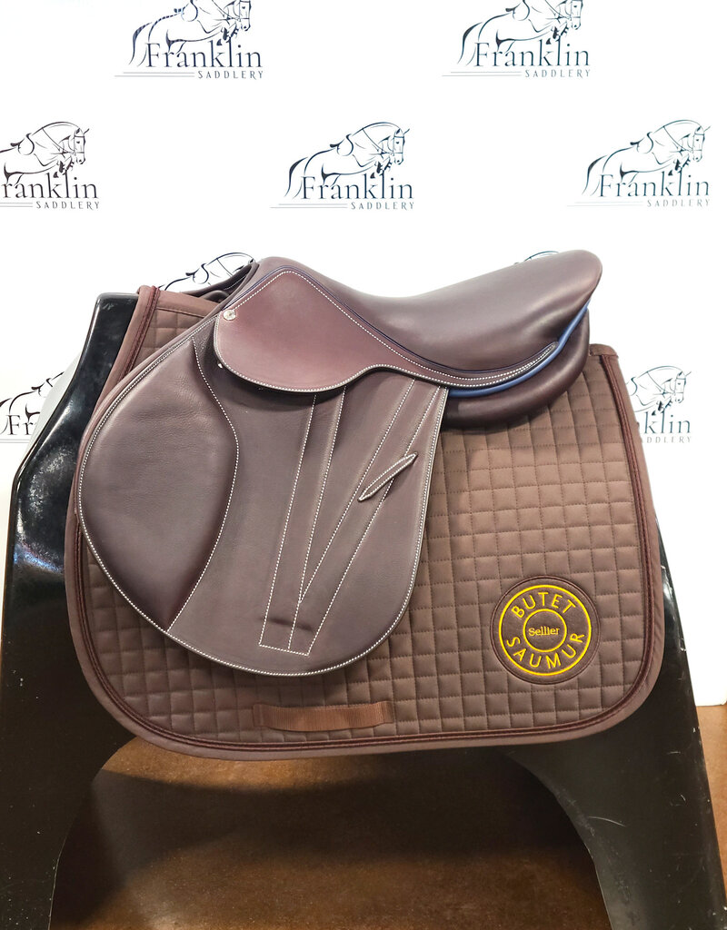 Butet Butet Premium Integrated L 16.5" Seat 2.5 Flap Standard Tree Cachou Saddle with Navy Rear Piping and Seat Stream