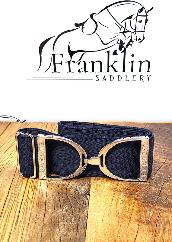 Ellany Equestrian Ellany 2" Navy Silver Stirrup Elastic Belt Silver