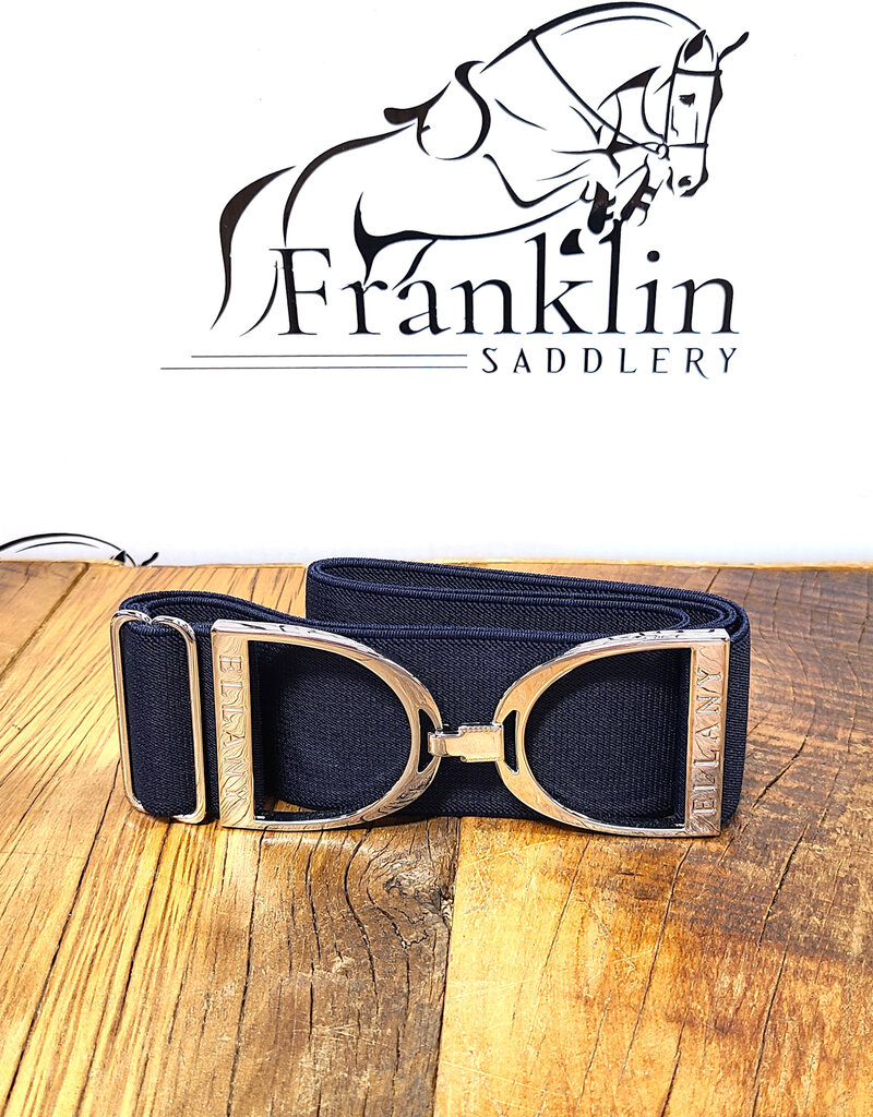 Ellany Equestrian Ellany 2" Navy Silver Stirrup Elastic Belt Silver