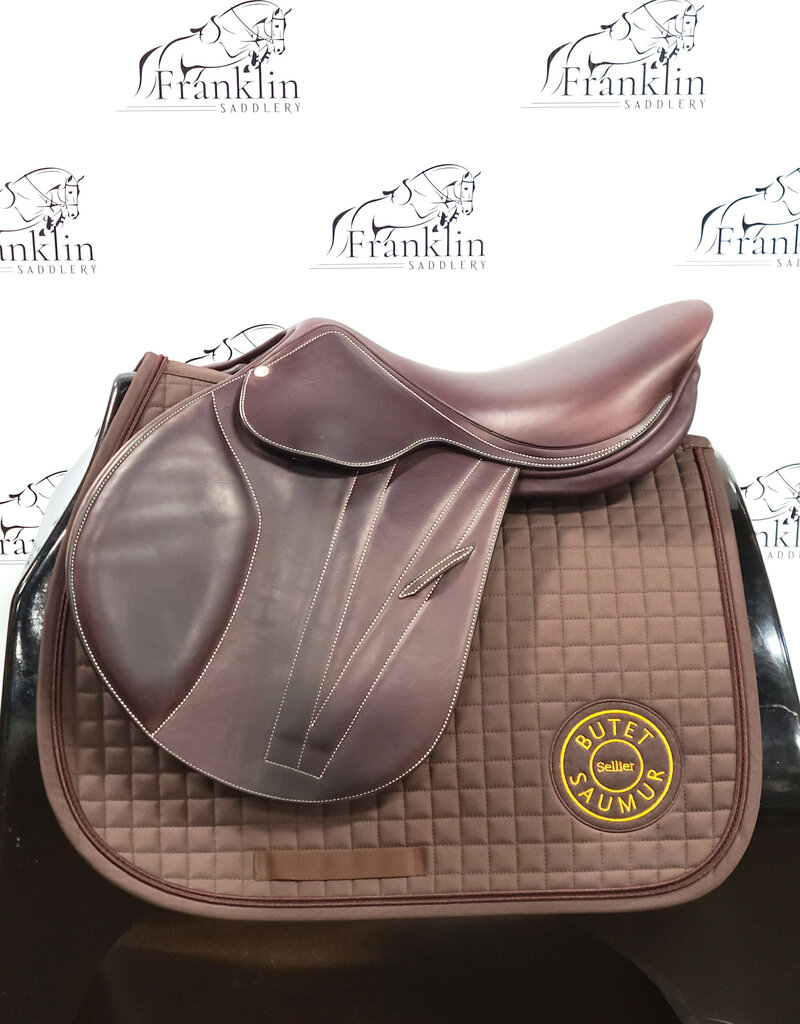 Butet Used Butet L 17" Seat 2.5 Flap X-wide Tree Cachou Wool Flocked Saddle Consignment #658
