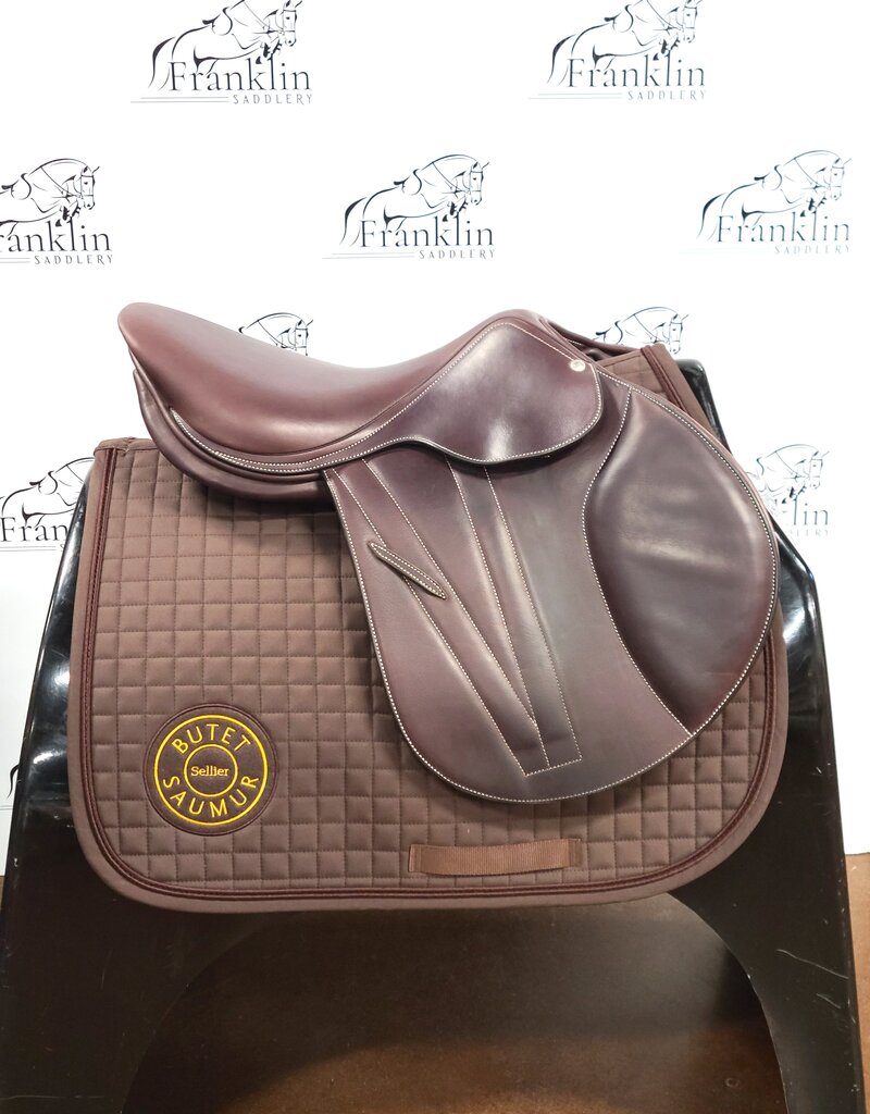 Butet Used Butet L 17" Seat 2.5 Flap X-wide Tree Cachou Wool Flocked Saddle Consignment #658