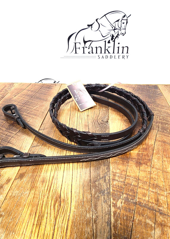 Jake Adams Equestrian Jake Adams Equestrian Raised Fancy Stitched Leather Laced Reins Australian Nut