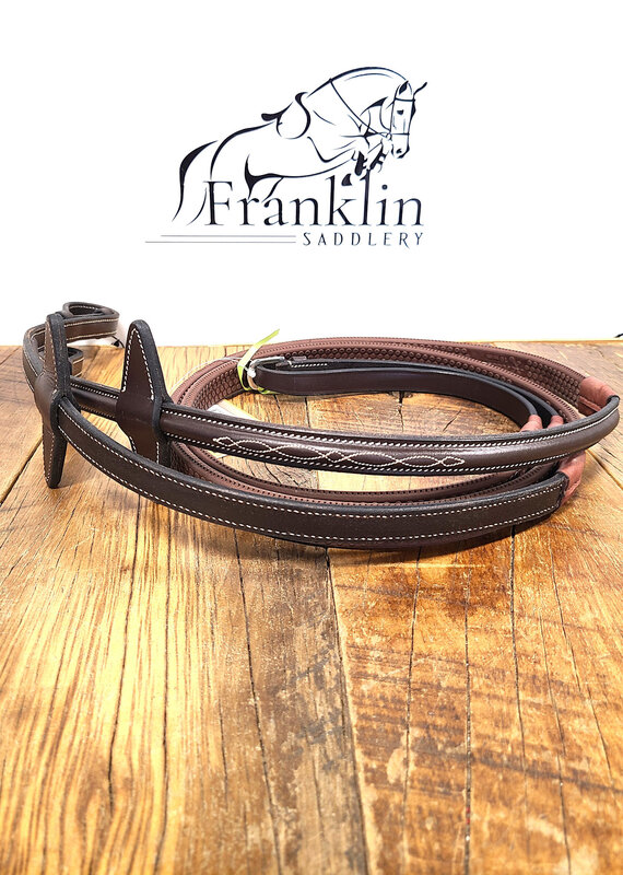 Jake Adams Equestrian Jake Adams Equestrian Raised Fancy Stitched Rubber Reins Australian Nut