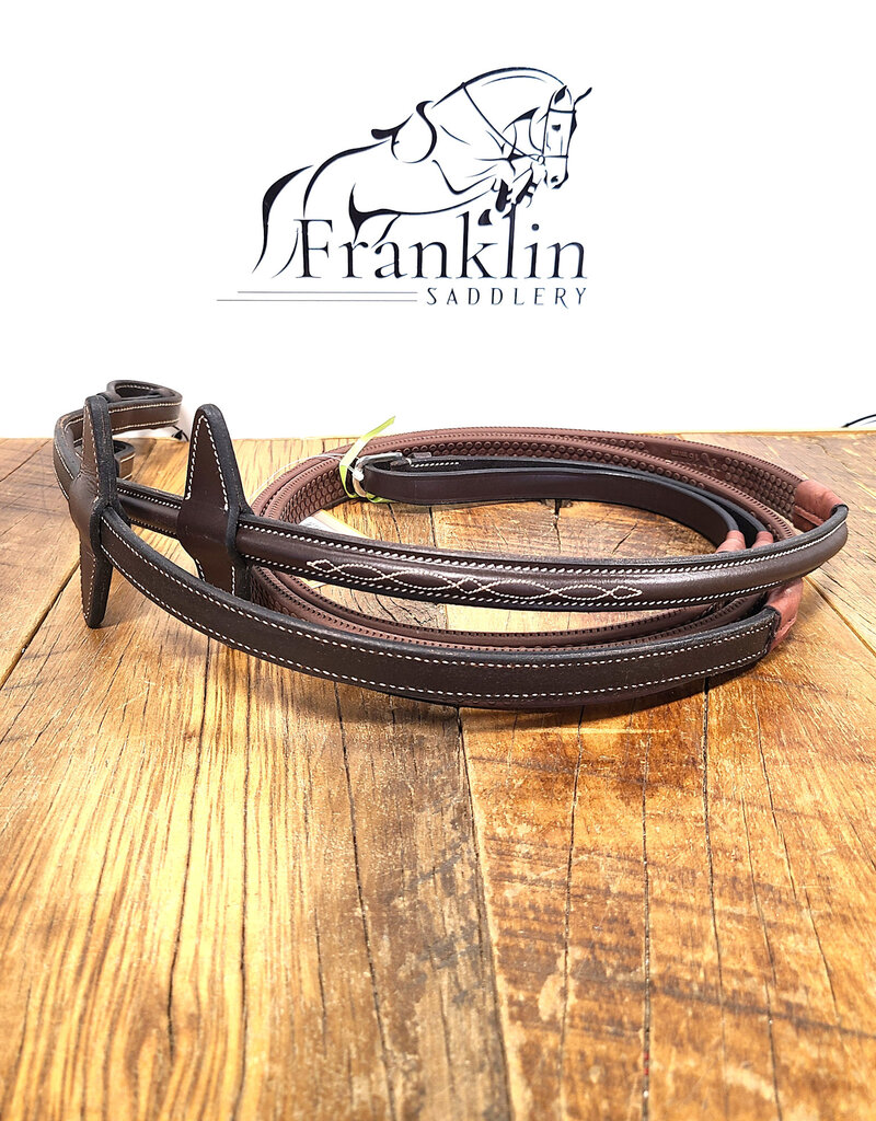 Jake Adams Equestrian Jake Adams Equestrian Raised Fancy Stitched Rubber Reins Australian Nut