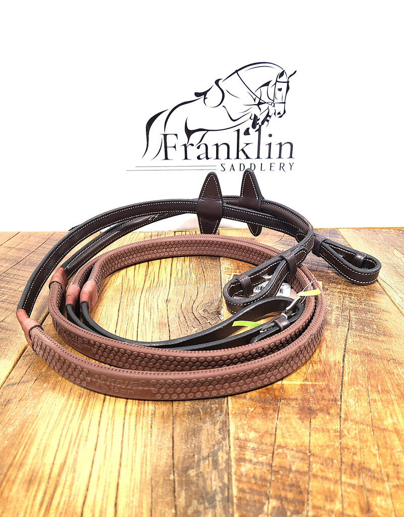 Jake Adams Equestrian Jake Adams Equestrian Raised Fancy Stitched Rubber Reins Australian Nut