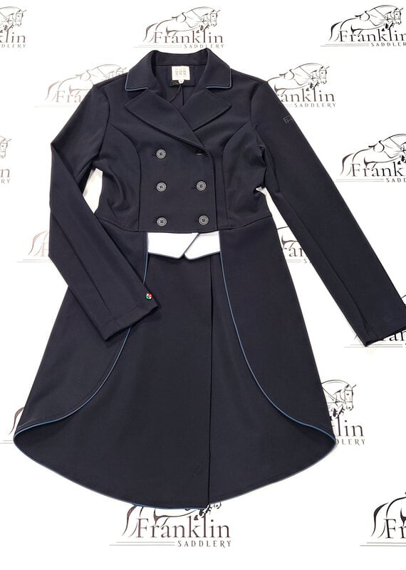 For Horses For Horses Women's Jenni Custom Tailcoat Black/Silver with Blue Piping XS