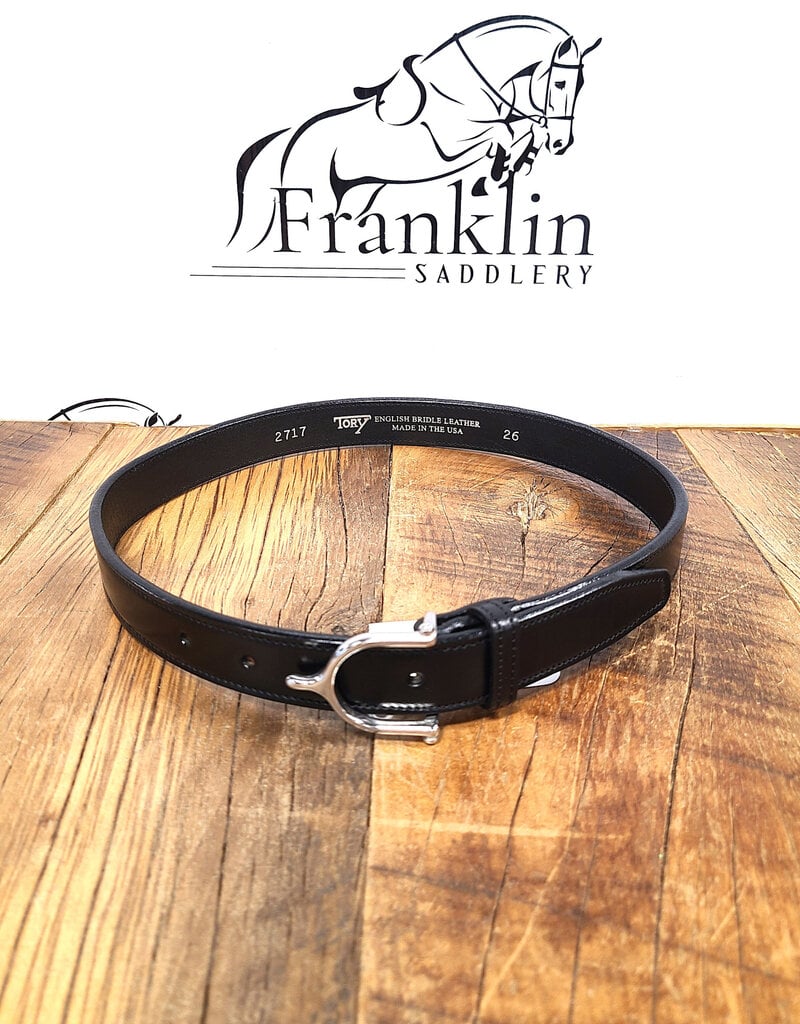 Tory Leather Tory Leather 1" Stitched Belt With Silver Spur Buckle Black