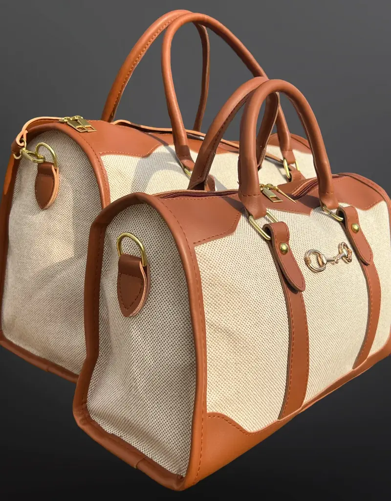 Westrian Westrian Faux Leather Canvas Snaffle Bit Duffel Handbag