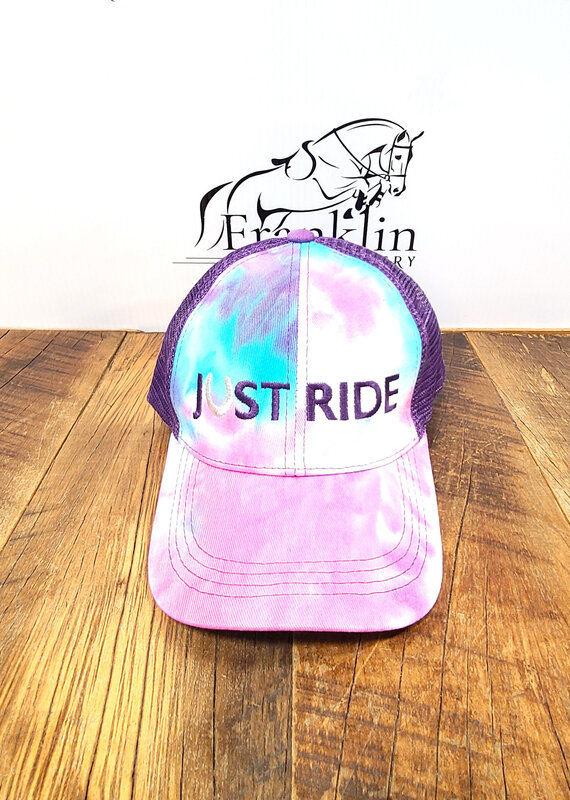 Just Ride Mesh Back Ponytail High Bun Ball Cap Purple Tie-Dye