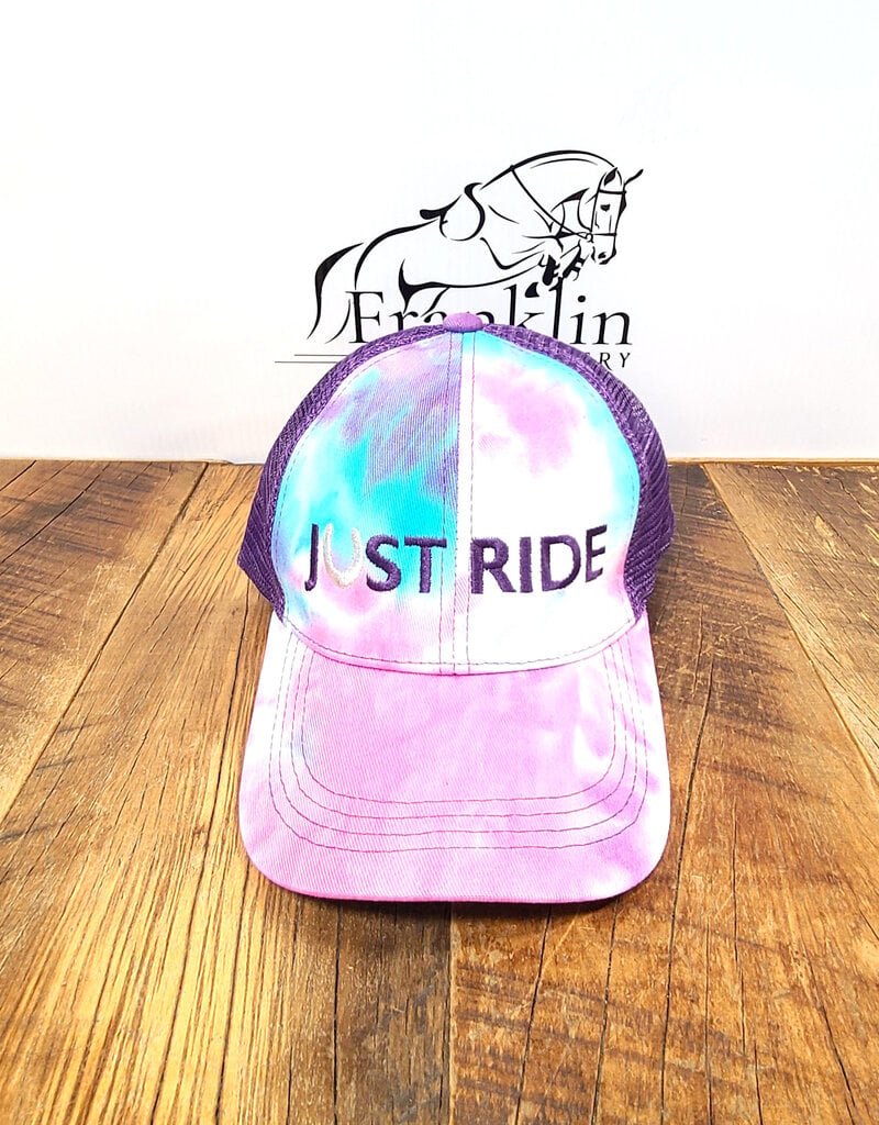 Just Ride Mesh Back Ponytail High Bun Ball Cap Purple Tie-Dye