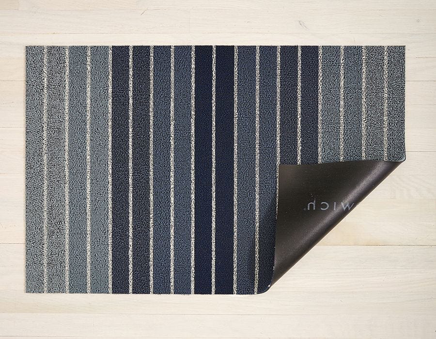 Chilewich Block Stripe Shag Doormat- Denim 18” x  28”