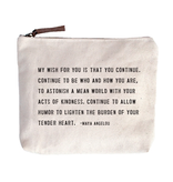 My Wish For You Canvas Bag - Beige Canvas with Leather Zipper Tassle 9" x 7"