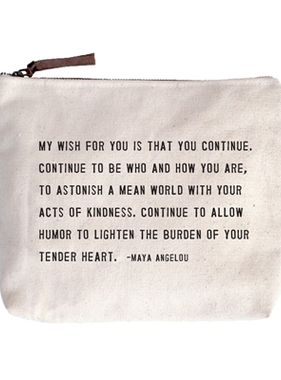 My Wish For You Canvas Bag - Beige Canvas with Leather Zipper Tassle 9" x 7"