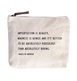 Imperfection Is Beauty Canvas Bag - Beige Canvas with Leather Zipper Tassle 9" x 7"